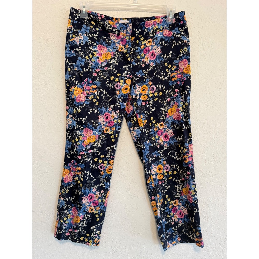 Laundry by Shelli Segal Navy Floral Ankle Pants Size 8 Trousers Pink Orange Blue